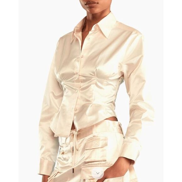 Cynthia Rowley Tops - Cynthia Rowley Women's Satin Shirt Cotton Silk-Blend Corset Blouse XS NWT 345